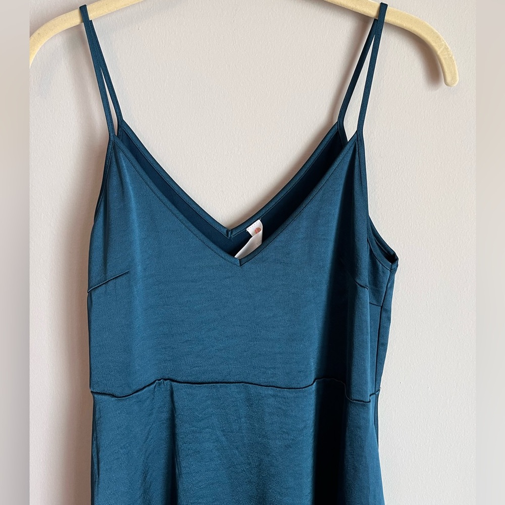 Daily Practice Women's Satin Midi Slip Dress with Pockets in Teal Size XS Party - Picture 2 of 12